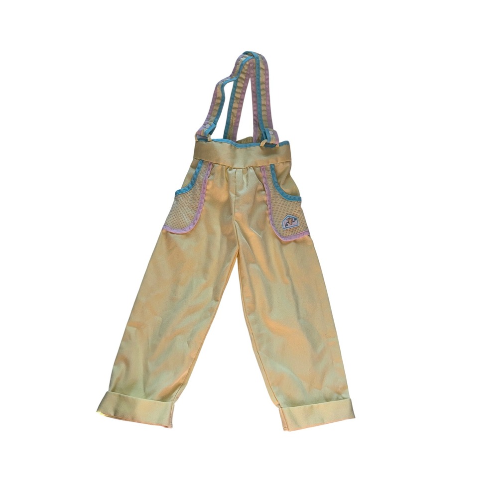 Vtg Carters 2T? 80s Camp Butterfly Pastel Yellow Overalls Mesh Pockets Kids USA